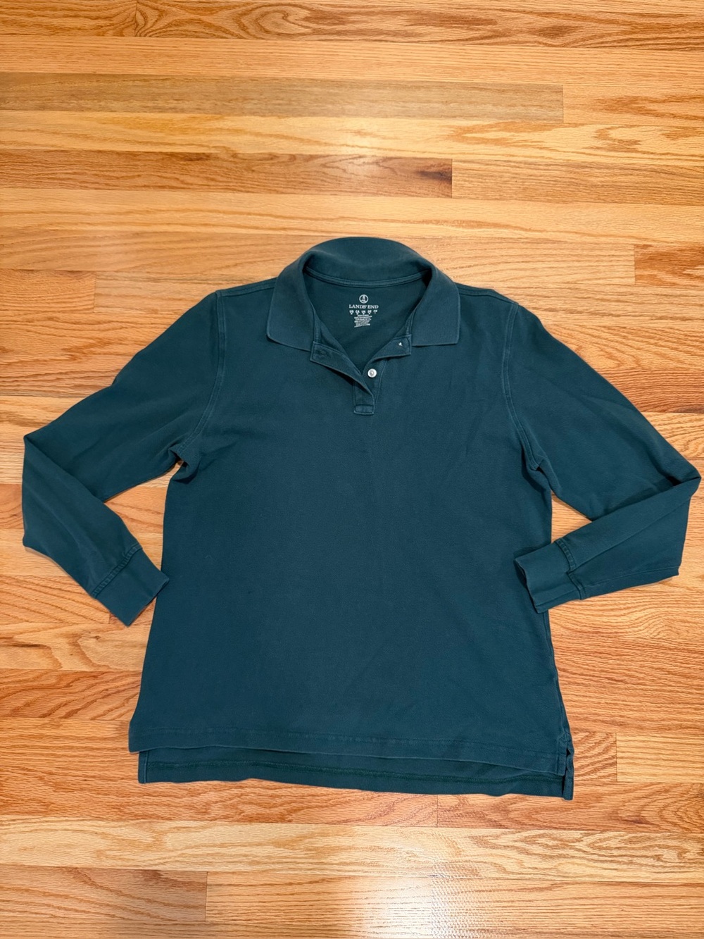Lands’ End Women’s Long Sleeve Polo Shirt Dark Teal Green Size M
